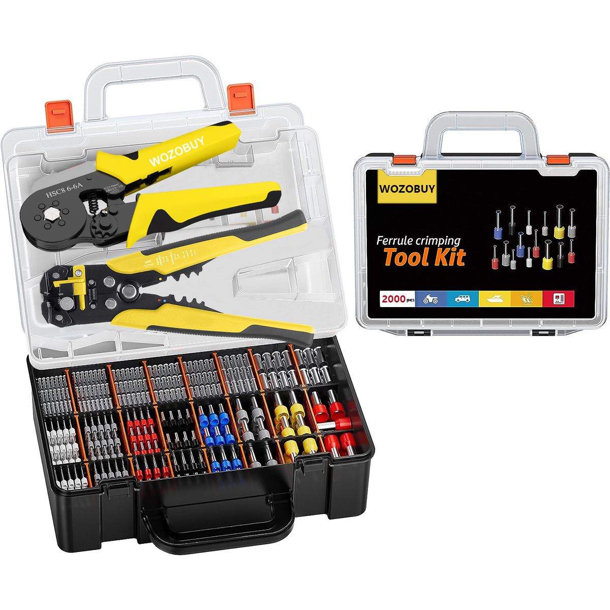 Ferrule Crimping Tool Kit, HSC8 6-6A/6-4A Self-Adjusting Crimping Pliers+Stripper | Square & Hexagonal Crimper for Terminal