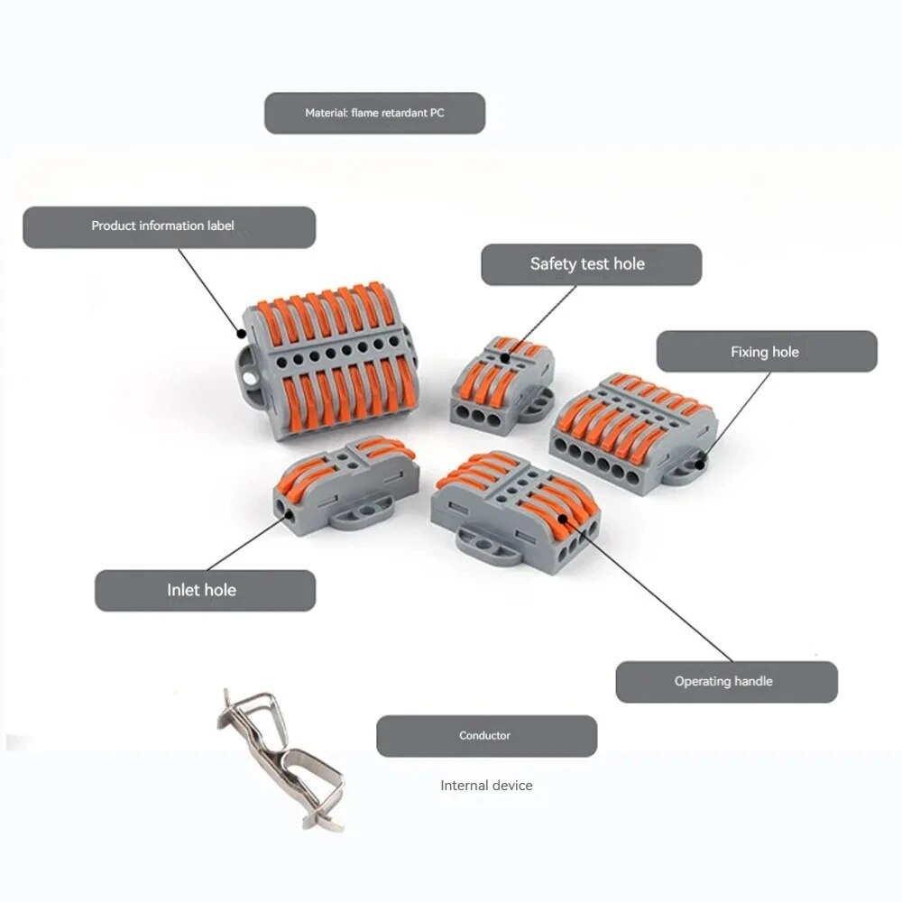 5PCS Quick Wiring Terminal Connector, Press Type Light Fixture Wire Splitter, Parallel Terminals,2/3/4 In 2/3/4 Out. 