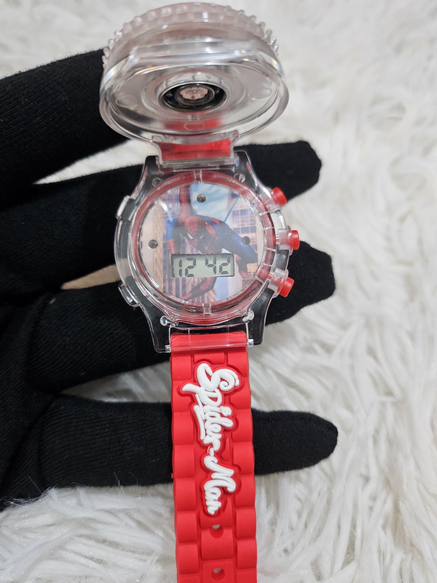 Kids Boys Spiderman Watch Spinner Lighting Musical Cool Fun Watch. 