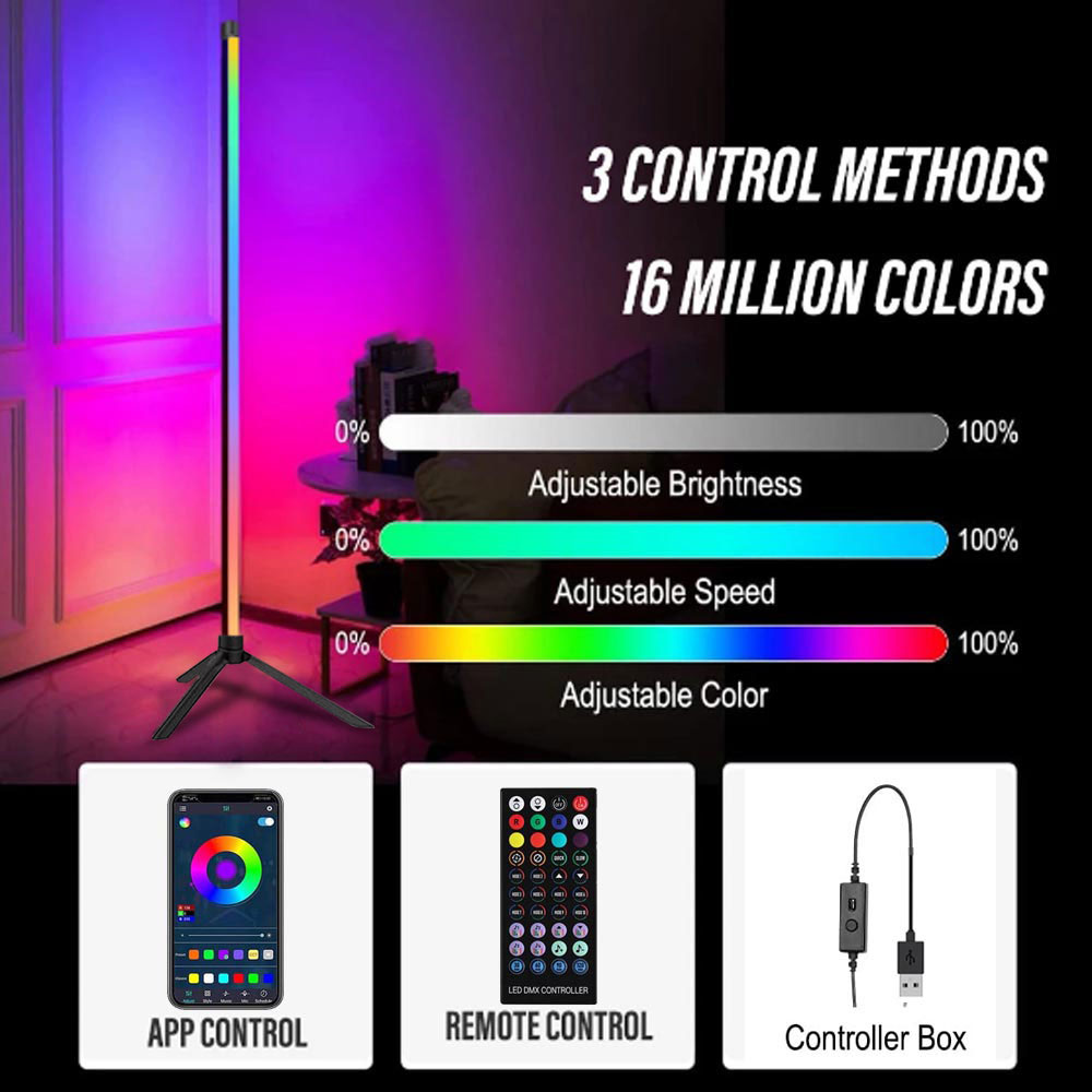 47 inch RGB LED Floor Lights Bar Ambient Backlight Voice Control Synchronous Rhythm tripod tuya lamp Gaming stand Lighting 120cm. 