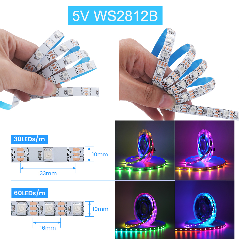 WS2811 WS2812B 5050 RGB LED Strip Light 30/60LEDs/m Smart Individually Addressable Pixel LED Tape IP30 IP65 DC5V DC12V for Decor. 