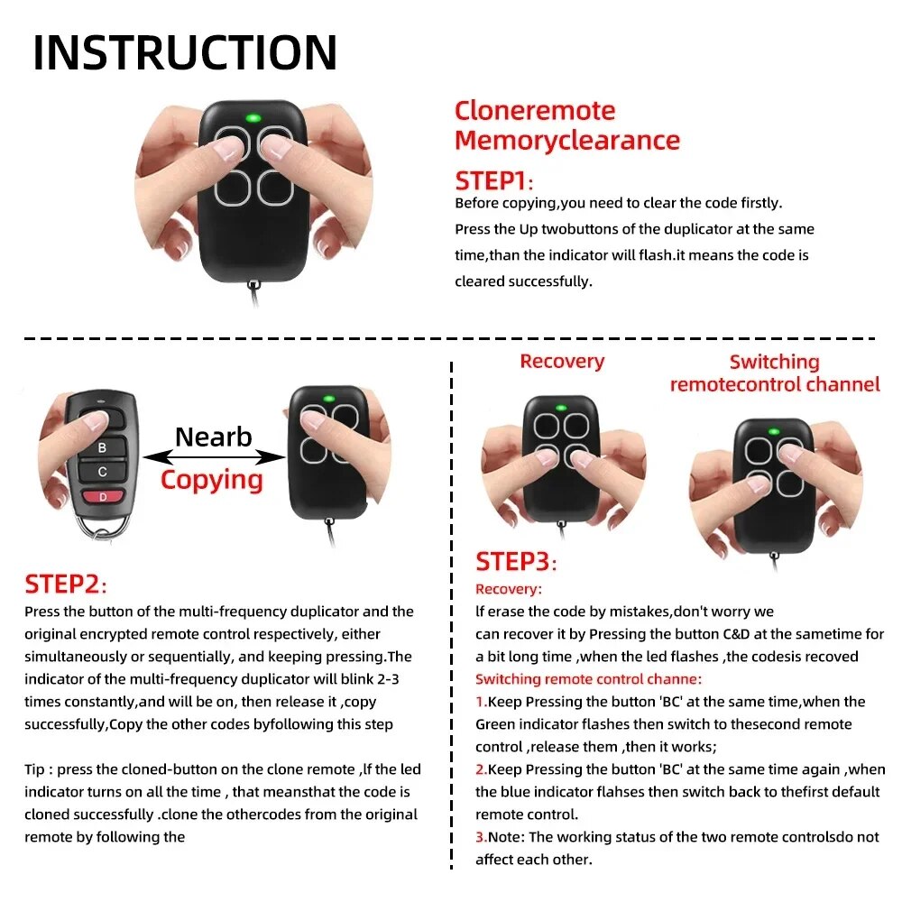 Garage Door Remote Control Duplicator 286MHz-868MHz Multi-Frequency Code Grabber Clone Gate Key Fob Command Hand Transmitter. 