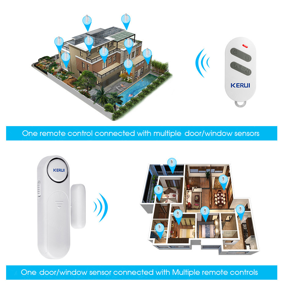KERUI Wireless Door/Windows Sensor Alarm 300ft 120dB Anti-Theft Smart Remote Control For Kids Cabinet Safety Home Security. 