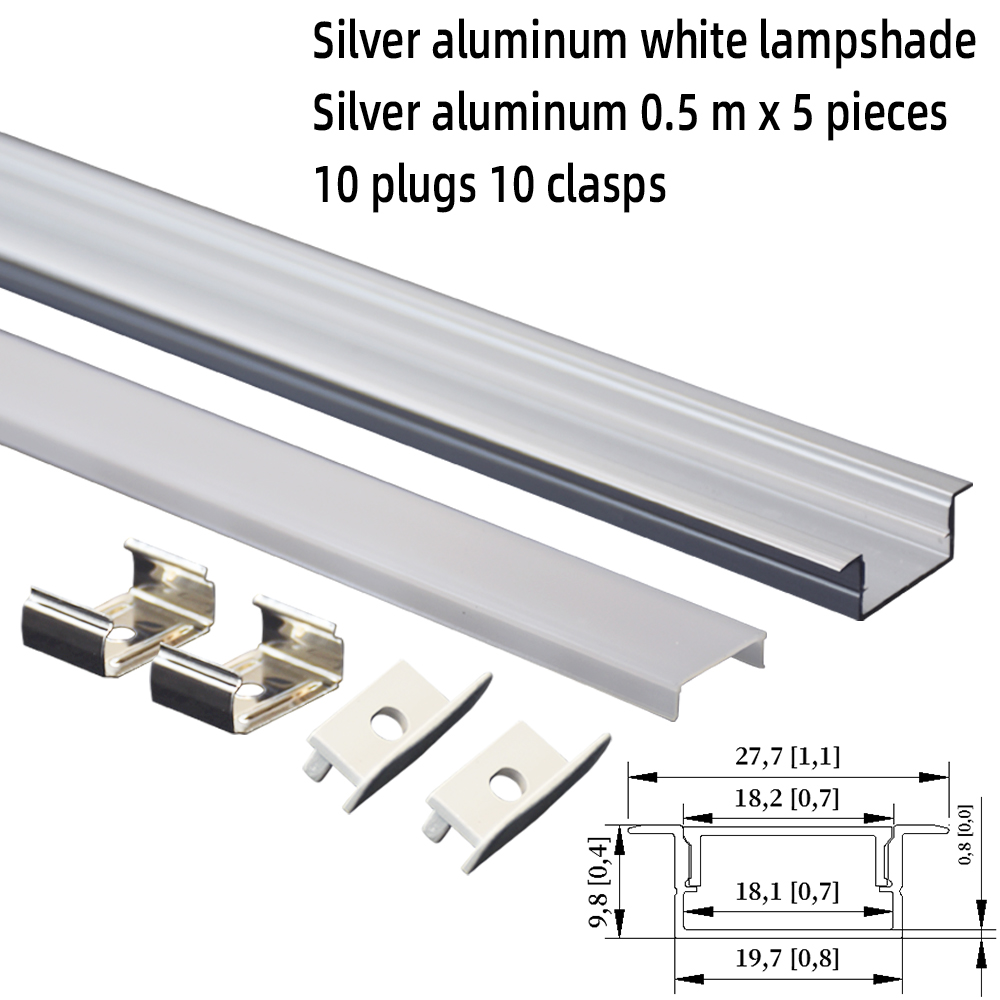 20x10mm (5pcs) 0.5m LED Strip Profile Channel Light Diffuser Corner Extrusion Channel LED Aluminium Profile for LED Strip. 