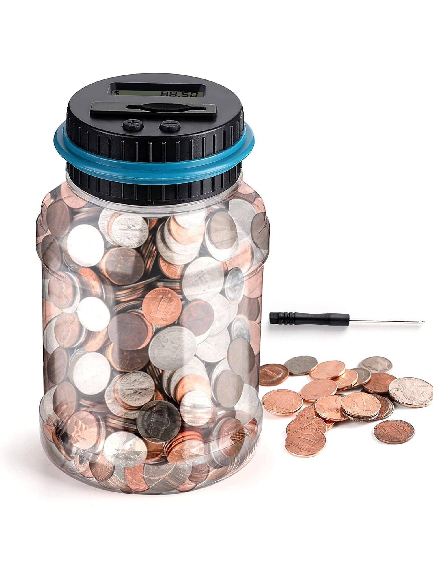 Electronic counting piggy bank Euro USD NT RMB bucket transparent