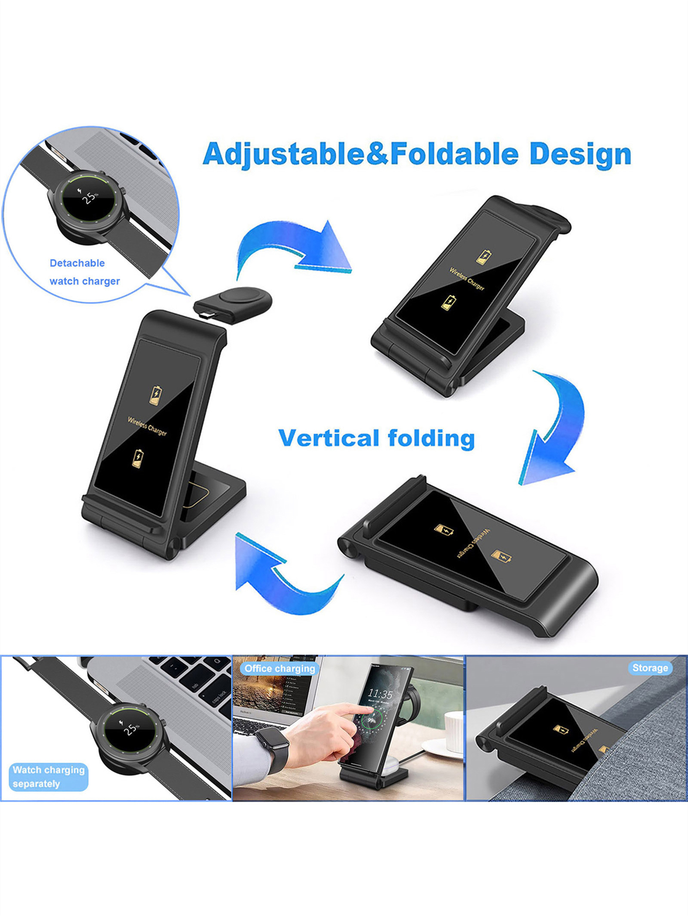 3 in 1 Wireless Charger for Samsung S23 Ultra/S22/S21/S20/Note 20/Z Flip 4/Z Fold 4 Fast Charging Station for Galaxy Watch 5 Pro. 