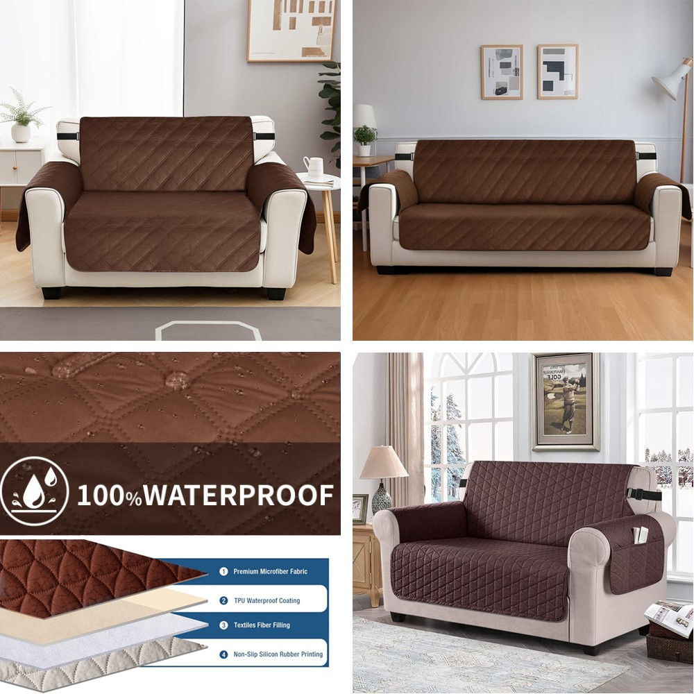 100% Waterproof Couch Cover Sofa Slipcover with Non-Slip Granule Elastic Strap Sofa Cover Anti-Skid Washable Furniture Protector. 