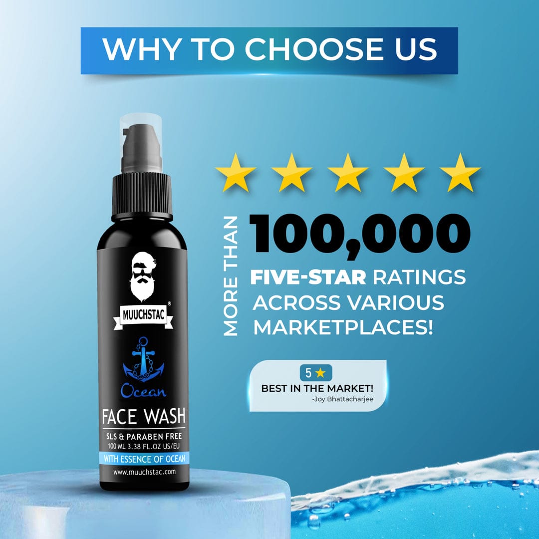 Muuchstac Ocean Face Wash for Men | Fight Acne & Pimples, Brighten Skin, Clears Dirt, Oil Control, Refreshing Feel - Multi-Action Formula | 100 ml Ocean Foam Face Wash For Men Deep Cleansing Fighting Acne & Pimple Skin Brightening 100ml Muuchstac Ocean Fo. 