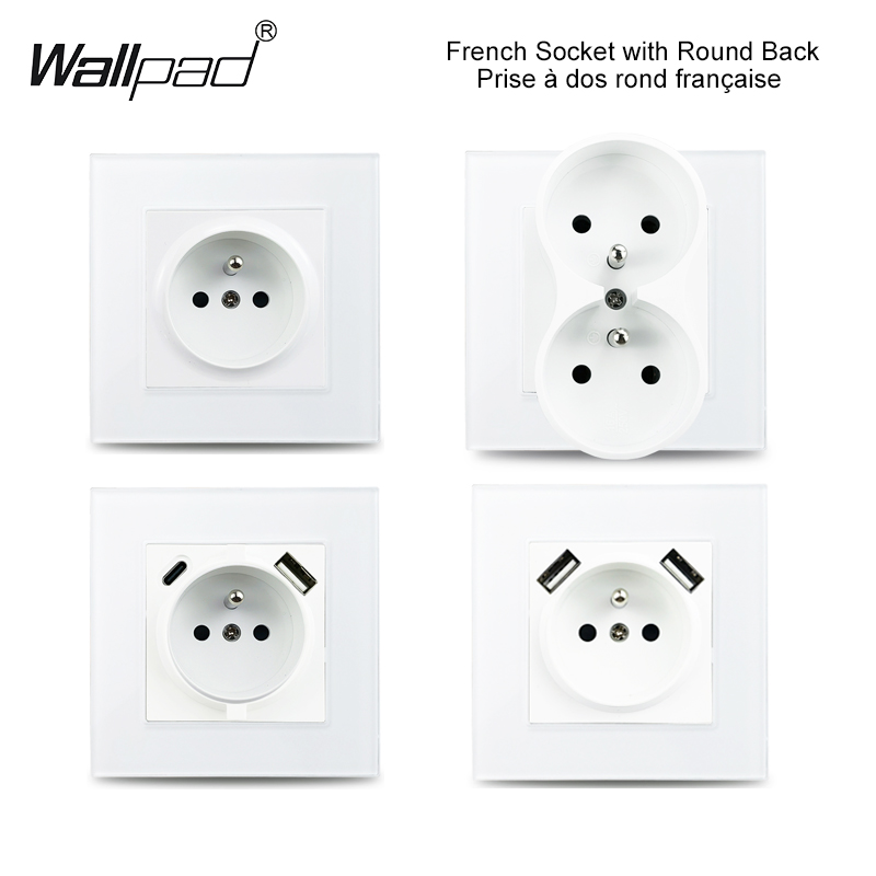 16A French Poland Belgium Standard Power Socket Fast Usb Type C Crystal Glass Panel Euro Electrical Outlet A Type-C Plug. 