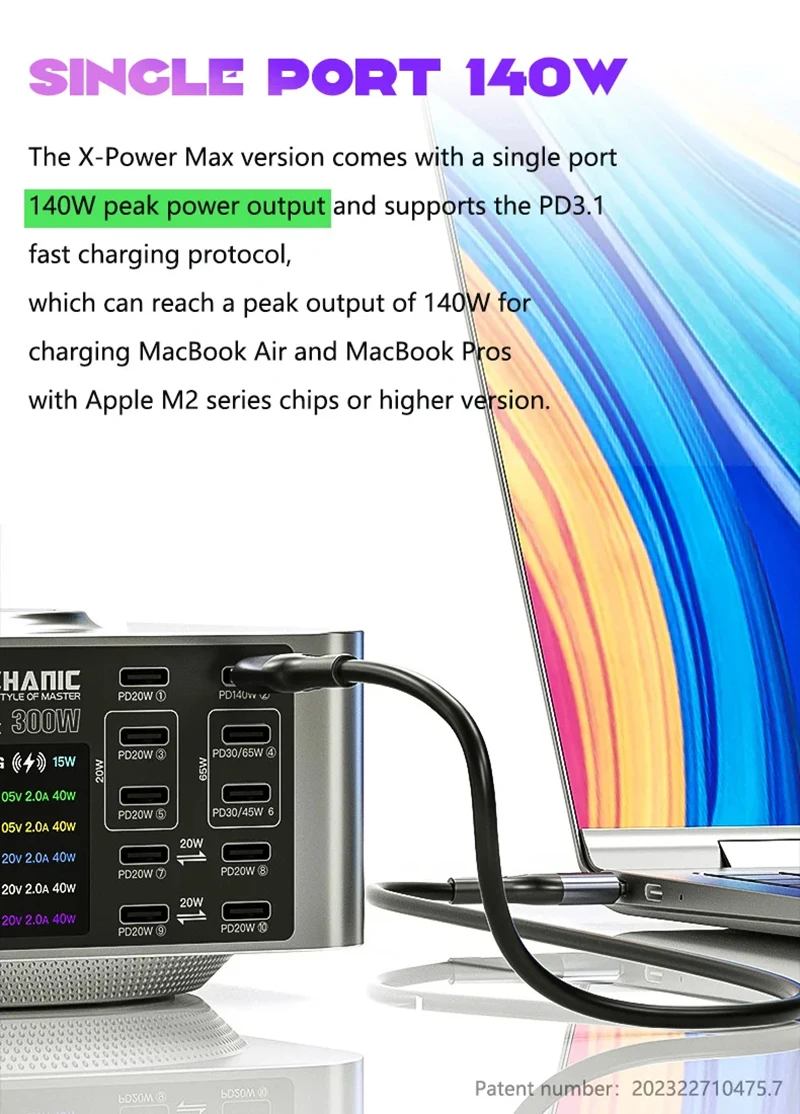 MECHANIC X-Power Plus Max Super Fast Desktop Charging Station 150W 200W 300W PD65W 15W Wireless QC3.0 Phone Quick Charging Tool. 