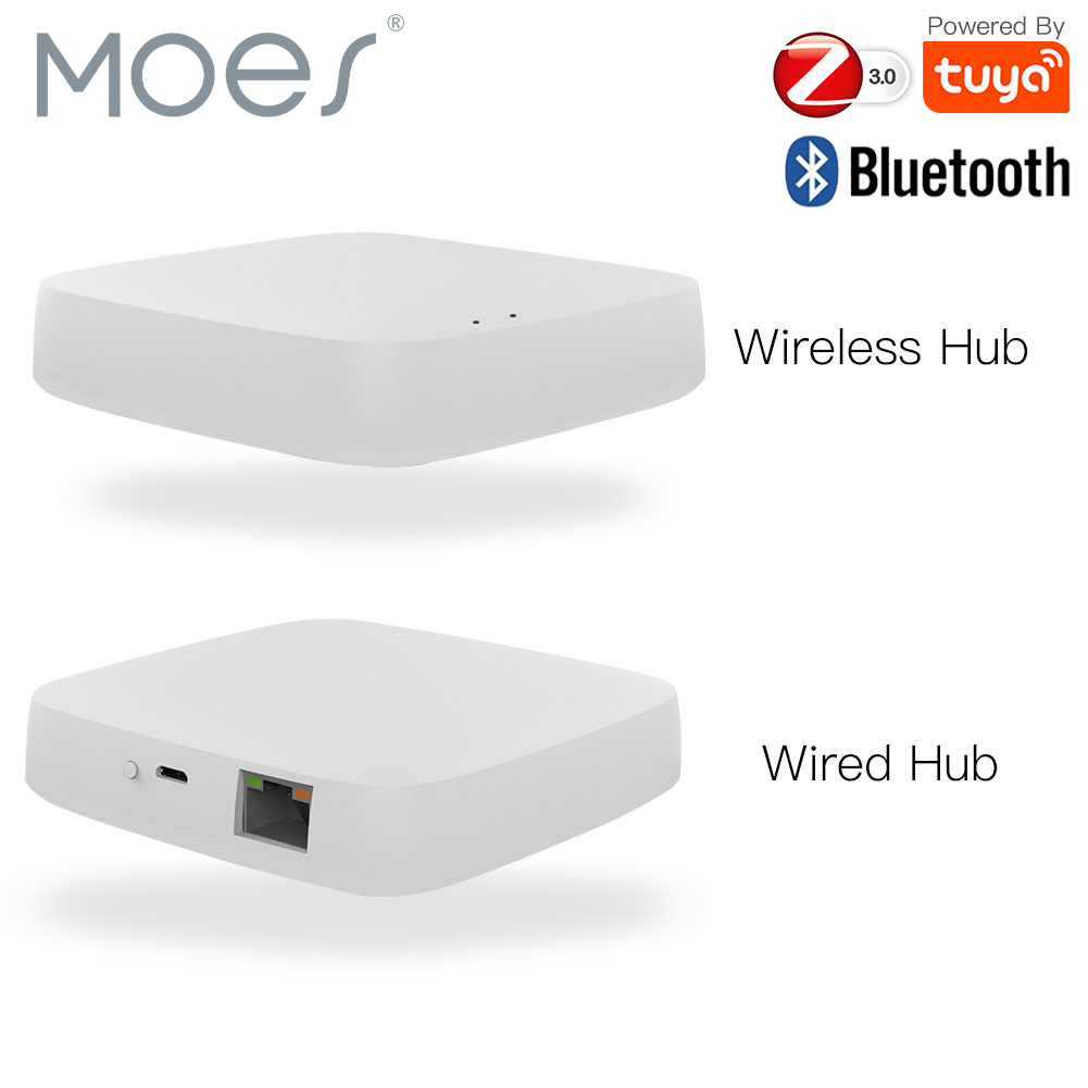 MOES Tuya ZigBee Wireless Gateway Hub Wired Multi-mode Bridge Bluetooth Remote Controller Mesh Smart Life APP Alexa Google Home. 
