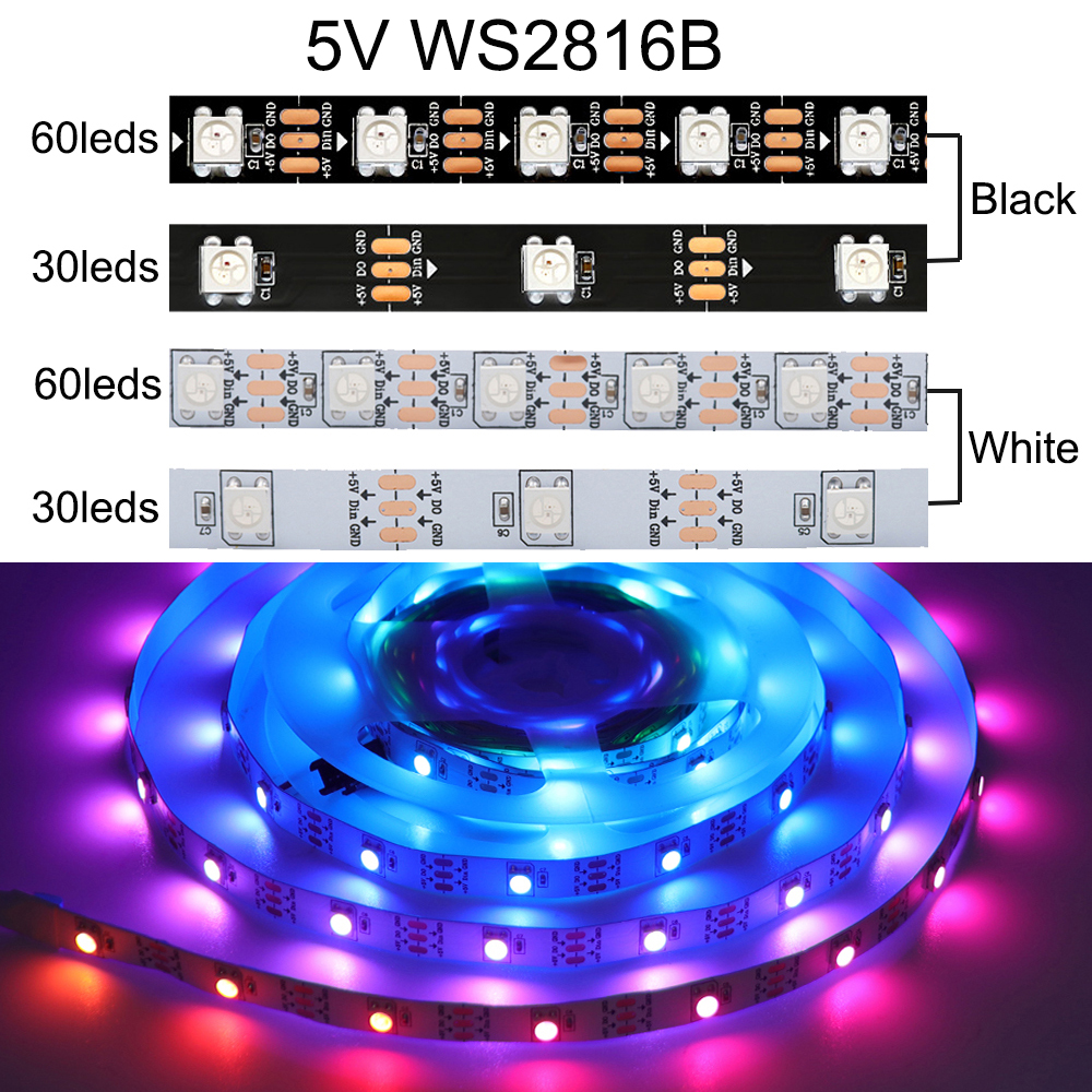 WS2811 WS2812B 5050 RGB LED Strip Light 30/60LEDs/m Smart Individually Addressable Pixel LED Tape IP30 IP65 DC5V DC12V for Decor. 