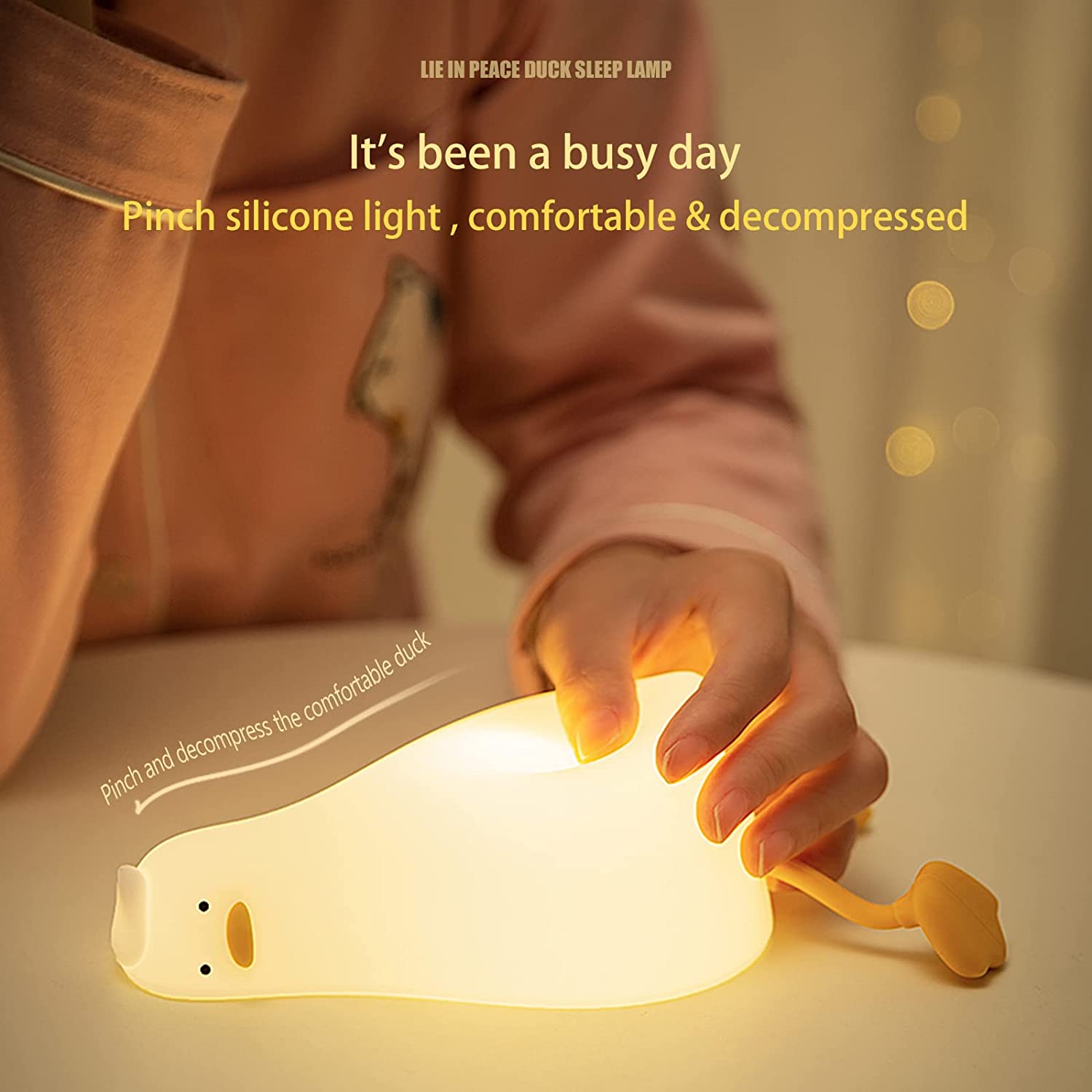 Benson Lying Flat Duck Night Light, LED Squishy Duck Lamp, Cute Light Up Duck, Silicone Dimmable Nursery Nightlight,. 