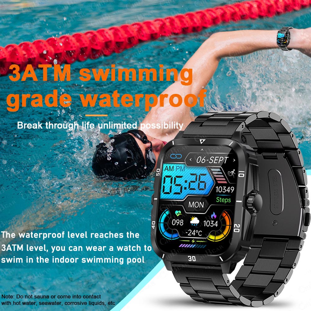 3ATM Waterproof Swimming Smart Watch Men 430 mAh Battery Ultra Long Standby 1.96 inch Bluetooth Call SmartWatch For Android IOS. 