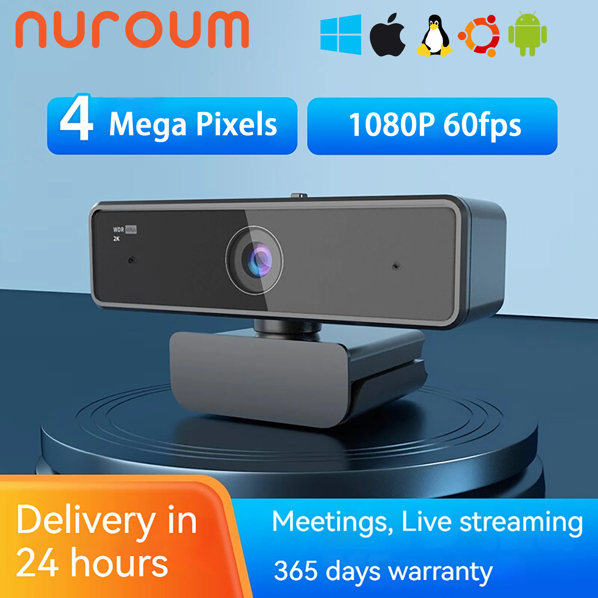 NUROUM V11 2K Webcam With Dual Microphone 1080P 60fps 1440P 30fps FHD Computer Mini Web Camera USB for PC Laptop. 