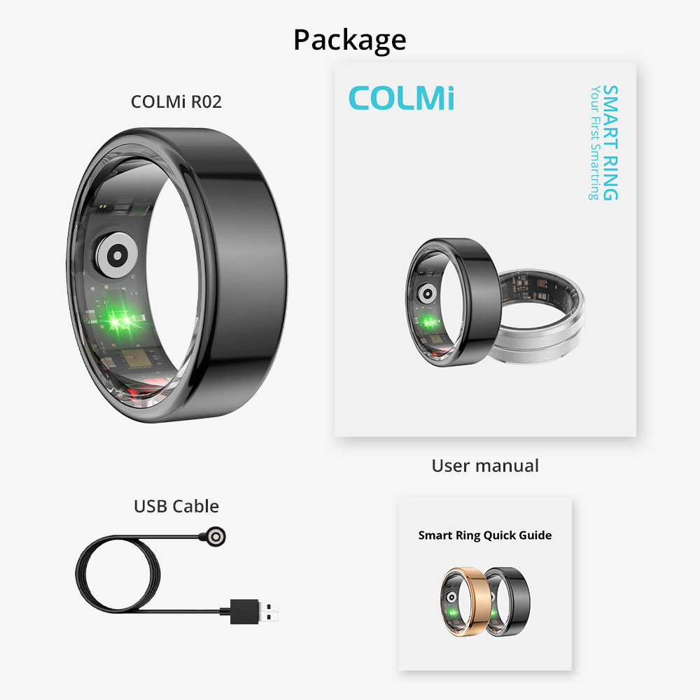 COLMI R02 Smart Ring Military Grade Titanium Steel Shell Health Monitoring IP68 & 3ATM Waterproof Multi-sport Modes. 