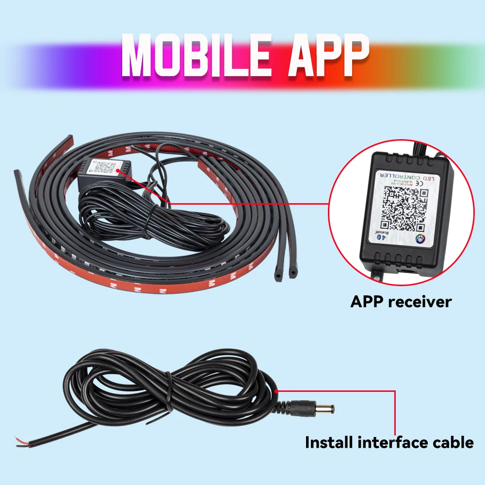 Car LED Light Underglow Strip Light LED Underbody Remote APP Control RGB Neon Lights Atmosphere Lamp for Auto Decoration. 