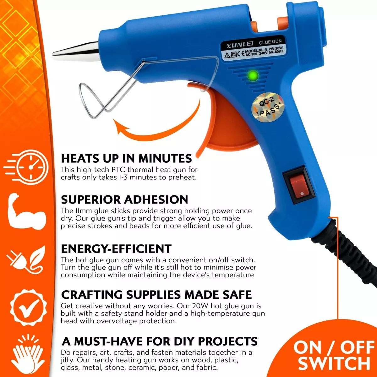 Premium Hot Glue Gun + 5 Free Glue Sticks – Fast Heating, Strong Bonding, Perfect for DIY & Crafts. 
