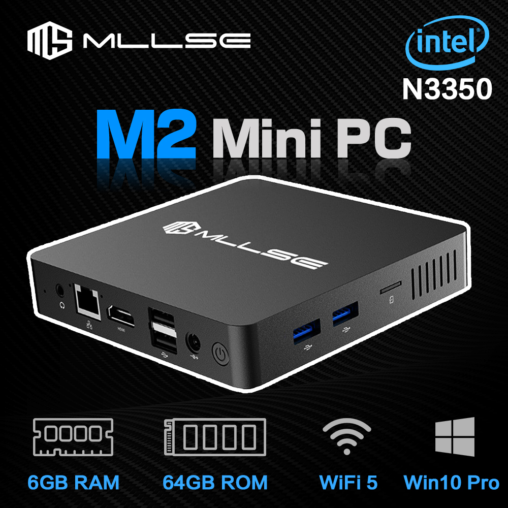 MLLSE M2 Mini PC Intel Celeron N3350 CPU 6G RAM 64G ROM USB3.0 Win10 WiFi Bluetooth 4.2 Desktop Portable Computer