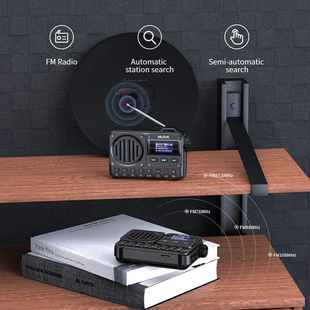 MLOVE BV800 Super-Portable Bluetooth Speaker with FM Radio,LCD Screen Display, Antenna, AUX Input, USB Disk, TF Card, MP3 Player. 