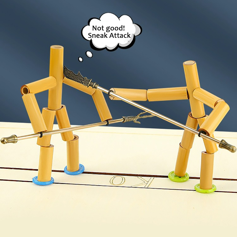 DIY Small Bamboo Man Two Player Battle Fun Interactive Party Games Educational Toy Desktop Thread Puppet Games Competition. 