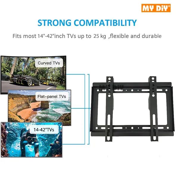 MYDIY UNIVERSAL Flat TV Bracket Wall Mount for 14"-42" Inch LED, LCD, Plasma, OLED, QLED TVs / TV BRACKET LCD LED Plasma TV Bracket Wall Mount Flat Panel Bracket Stand 14" to 42" Inch Max Load 25kg 601. 