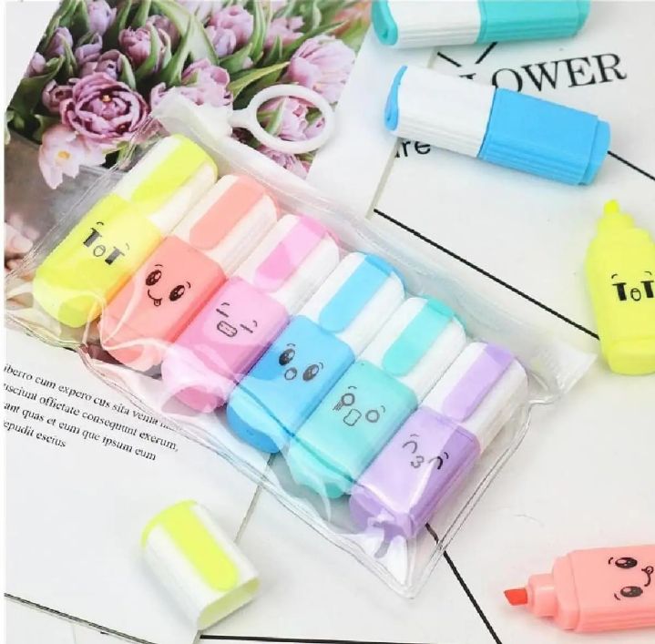MINI CARTOON PHOTO HIGHLIGHTER PEN 6 PIECES 1 SET BOX