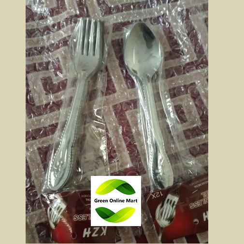 24 pieces tea and fork Spoon (12 pieces tea and 12 pieces fork) spoon 5" inch size Stainless steel quality  use for Home and Office. 