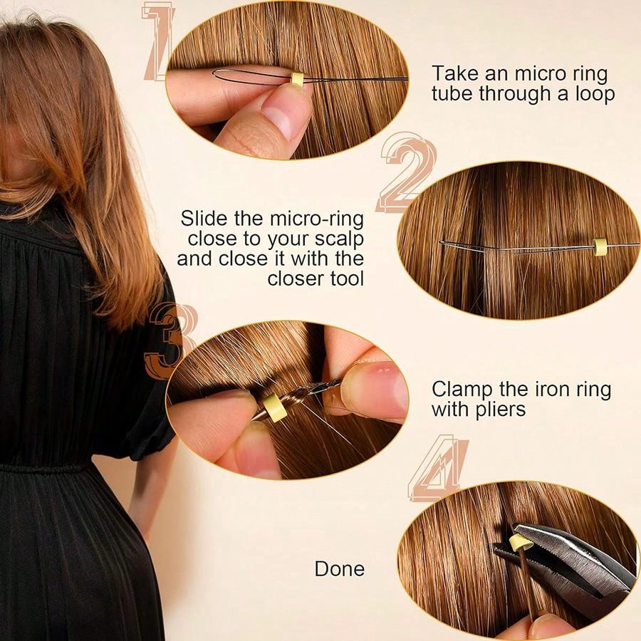Hair Extensions Tool Kit I-tip Hair Extension Pliers Pulling Hook Bead Device Tool Kits and 100 Pcs 5 mm Micro Links Rings Beads. 