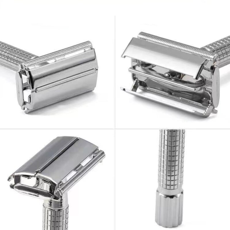 Manual Shaver For Men Hand Razor Holder Metal Shaver Box with Blade Double Layer Blade No Skin Damage Enclosed Cutter Head. 
