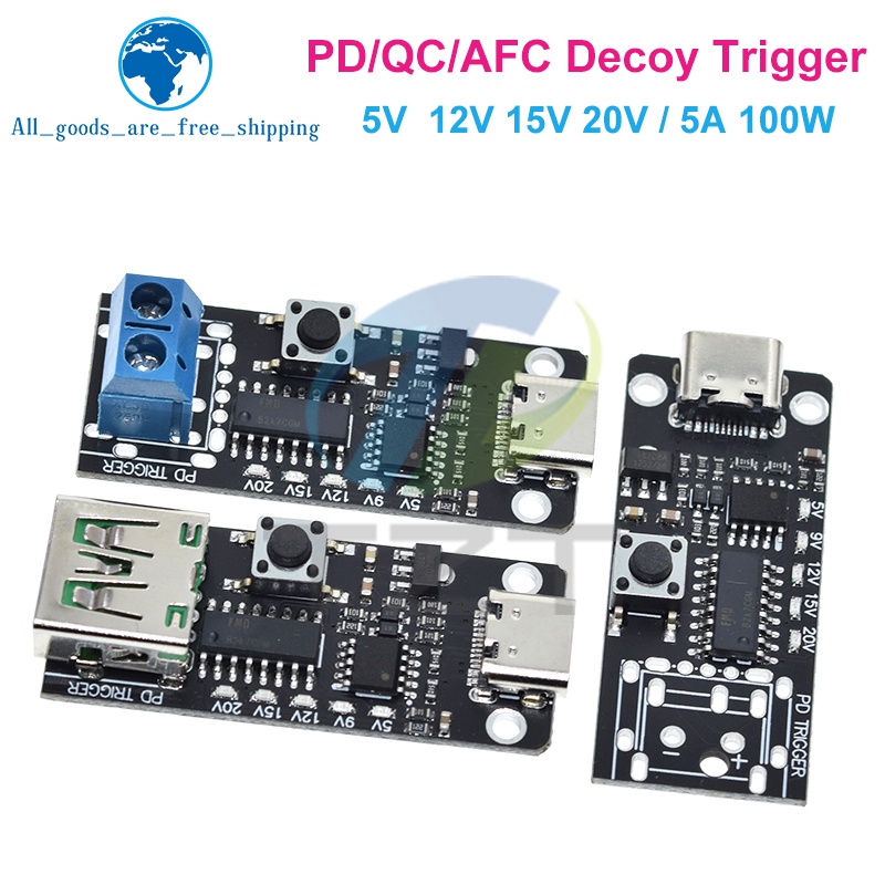 DIYTZT 100W 5A USB-C Fast Charge Trigger Module PD/QC Decoy Board Fast Charge USB Type-c PD 2.0 3.0 Power Delivery Boost Module. 