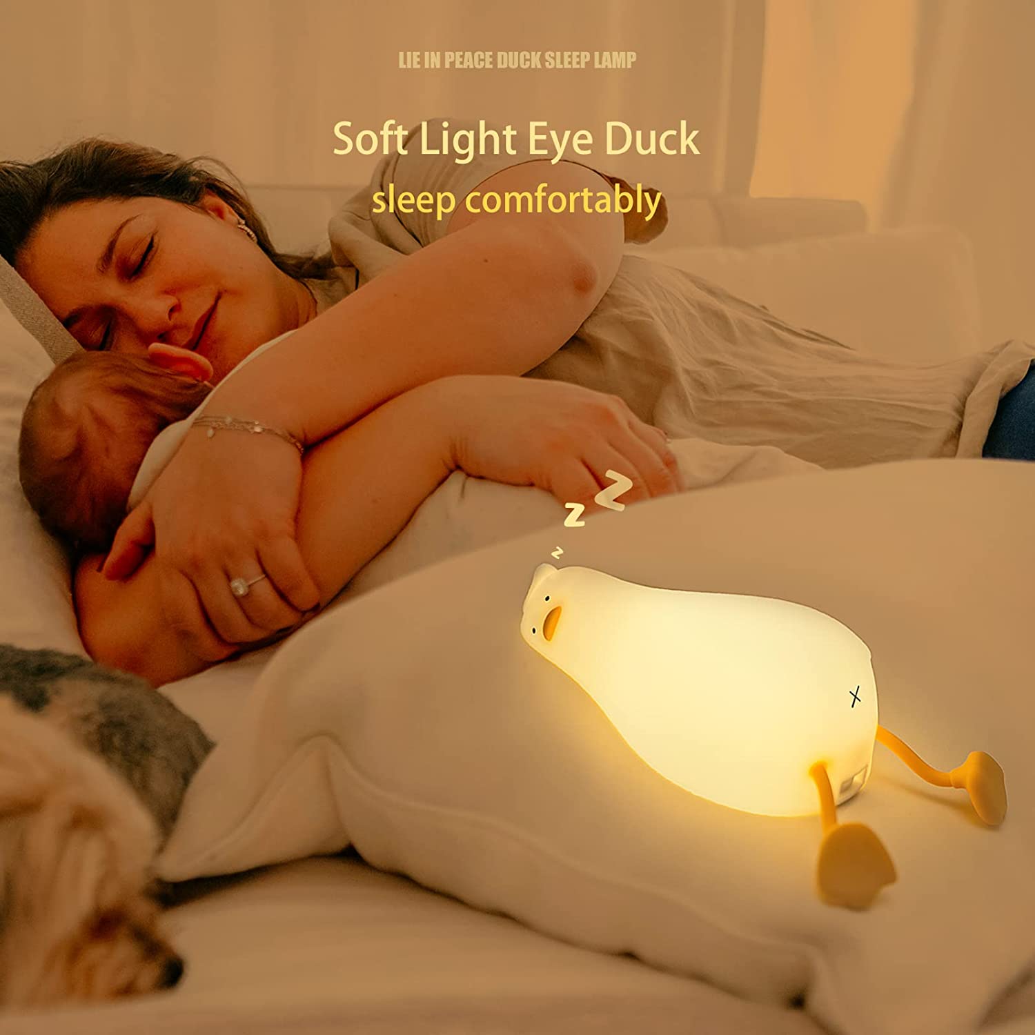 Benson Lying Flat Duck Night Light, LED Squishy Duck Lamp, Cute Light Up Duck, Silicone Dimmable Nursery Nightlight,. 