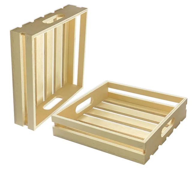 square Wooden Pallet Crates Unfinished Wood Trays Storage for DIY Crafts. 