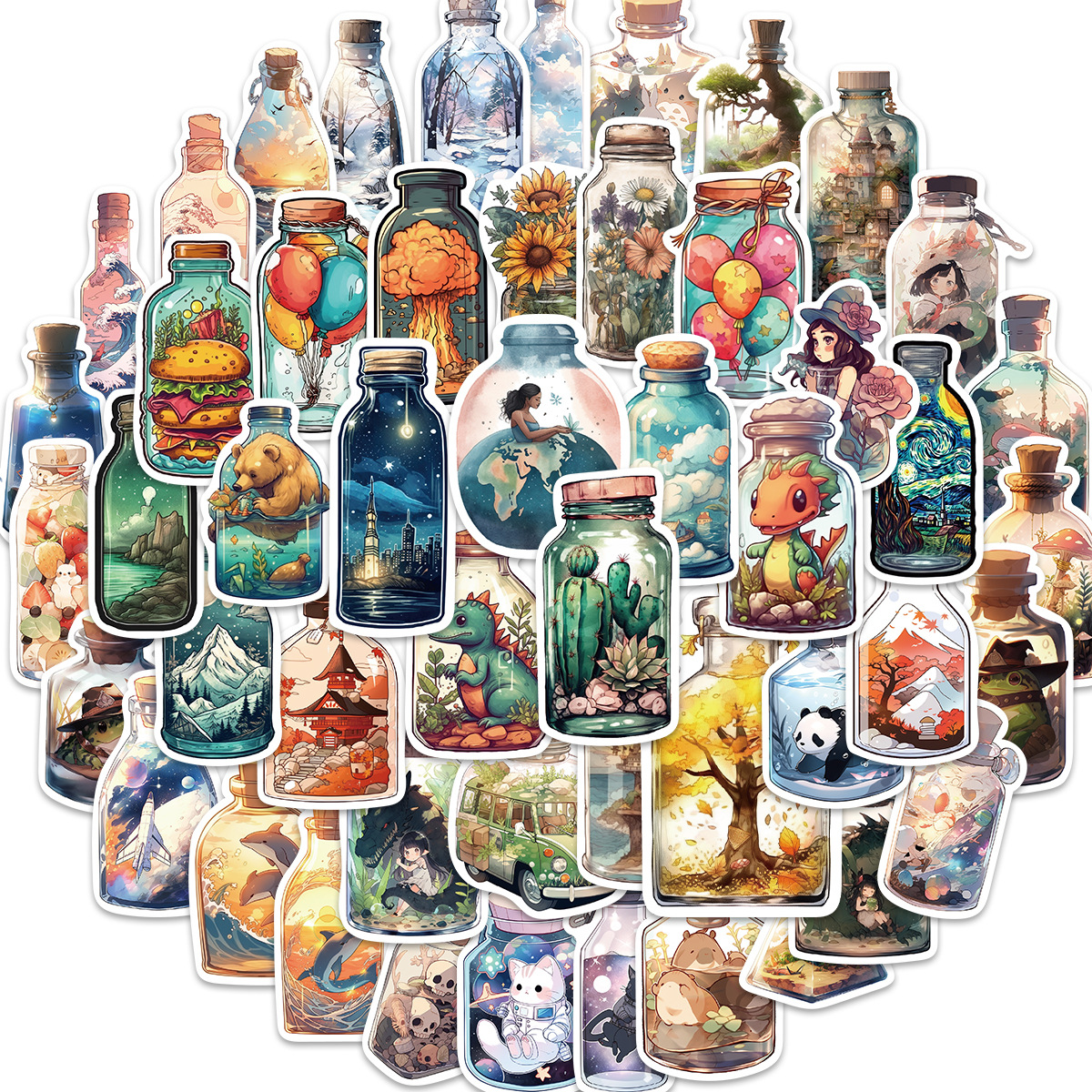 50PCS In The Bottle Big World Graffiti Sticker Ins Bottle DIY Phone Case Water Cup Luggage Decorative Toys With Stickers. 