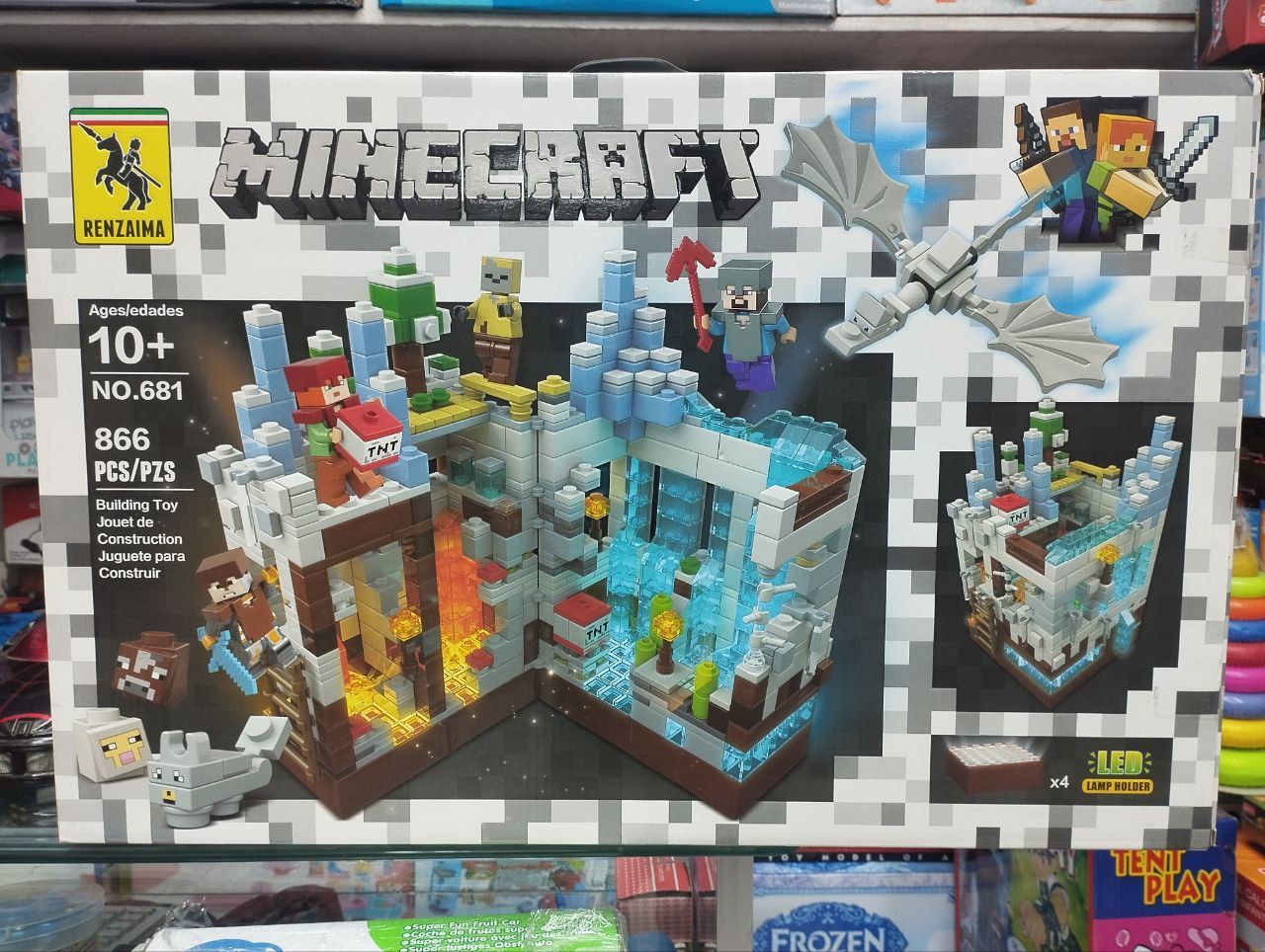 MineCraft The Snow Cave Building Blocks Mini Figures Toys with LED Light 866Pcs