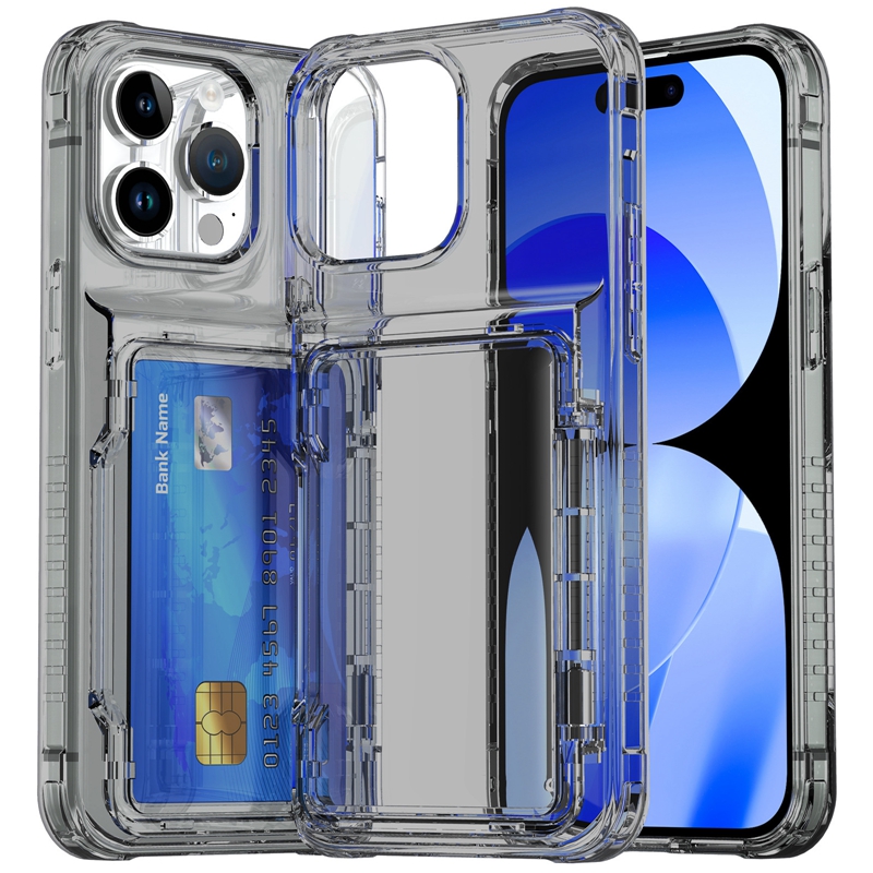 Transparent Card Holder Case for iPhone 15 14 13 12 11 Pro Max 15 Plus 15 Pro Max Shockproof Clear Case Cover with Phone Stand. 