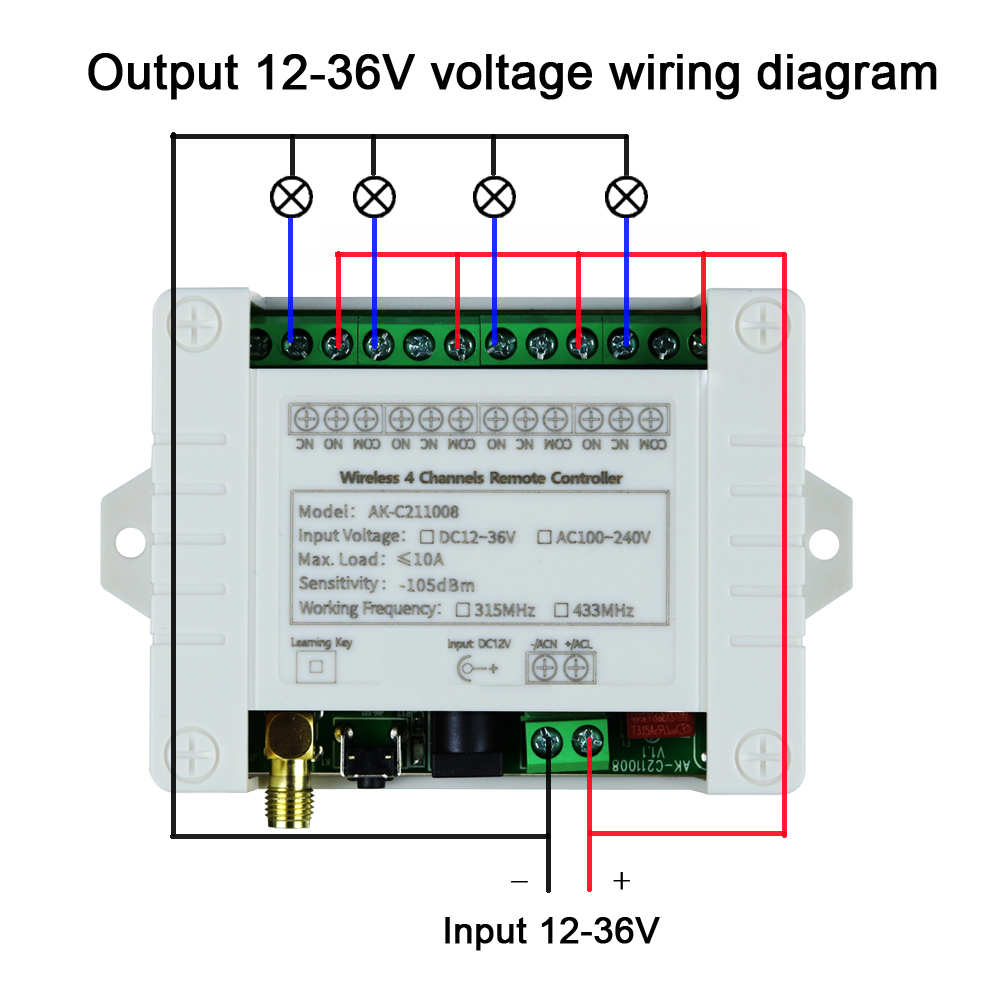 Smart Multiple AC 110V 220V 10A 433MHz 4 Channel Wireless Relay RF Remote Control Switch Receiver + 4CH Metal Transmitter. 
