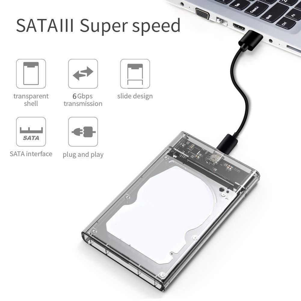 2.5 inch HDD Case SATA To USB3.1 8TB External Hard Drive Case 10 Gbps 8TB SSD Box USB3.0 To Type-C Transparent Hard Disk Box. 