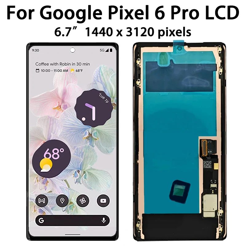 6.7"OLED Pixel 6 Pro Screen With fingerprints For For Google Pixel 6 Pro GLUOG, G8VOU Display Screen Touch Digitizer Assembly. 