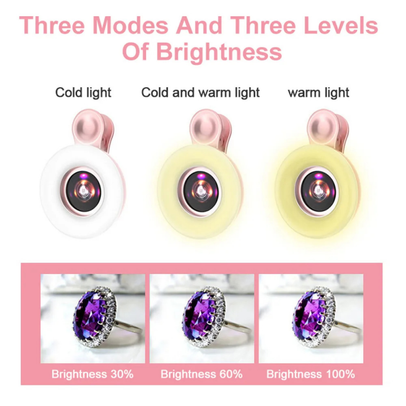 Phone Fill Light 15X Macro Lens Mobile Phone HD Camera Lens with LED Ring Flash Light Smartphone Selfie Live Lamp Fill Light. 