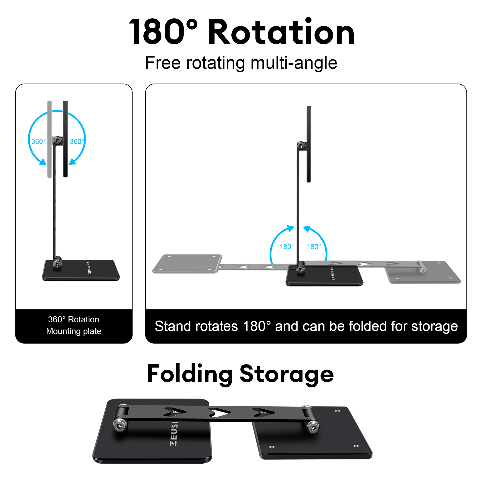 ZEUSLAP Rotating Portable Monitor Desk Metal Stand Holder For VESA Mount monitor. 
