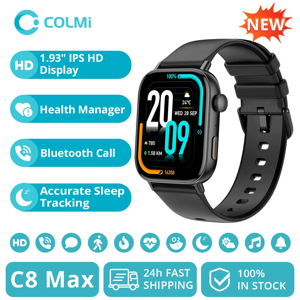 COLMI C8 Max Smart Watch for Men And Women with Voice Calling Feature 1.93" Large HD Color Display Health & Fitness Tracker