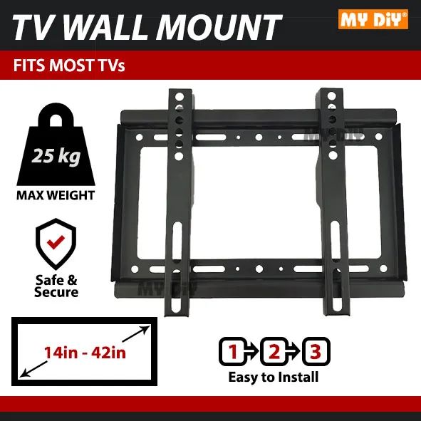 MYDIY UNIVERSAL Flat TV Bracket Wall Mount for 14"-42" Inch LED, LCD, Plasma, OLED, QLED TVs / TV BRACKET LCD LED Plasma TV Bracket Wall Mount Flat Panel Bracket Stand 14" to 42" Inch Max Load 25kg 601