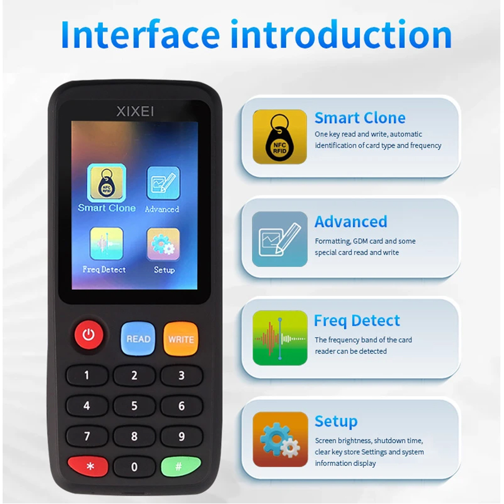 X7 Smart Card Reader RFID Key Clone Copier IC ID Token Copy Duplicator 125Khz Badge Writer 13.56Mhz NFC Tag Programmer. 