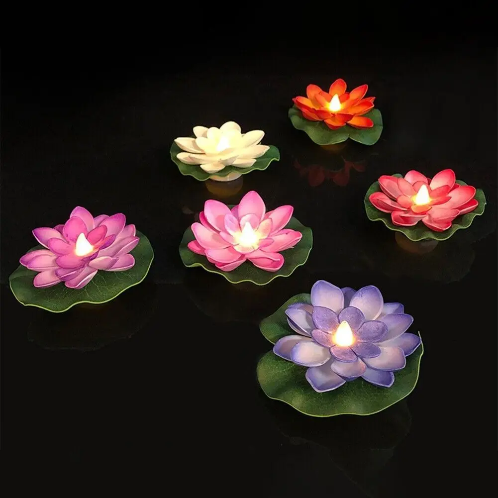 6pcs Floating Pool Lights Lotus Flowers Lights Fun Pool