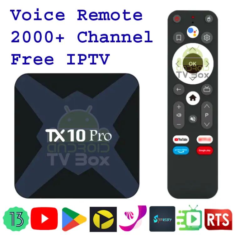 Tx10 Pro8K Android TV Box

Toffee, Live Sports App,

IPTV: 2000+ Free TV Channel

YouTube, Voice Remote

RAM: 2GB ROM: 8GB

Display Resulation: 8K

OS: Android: 13. 