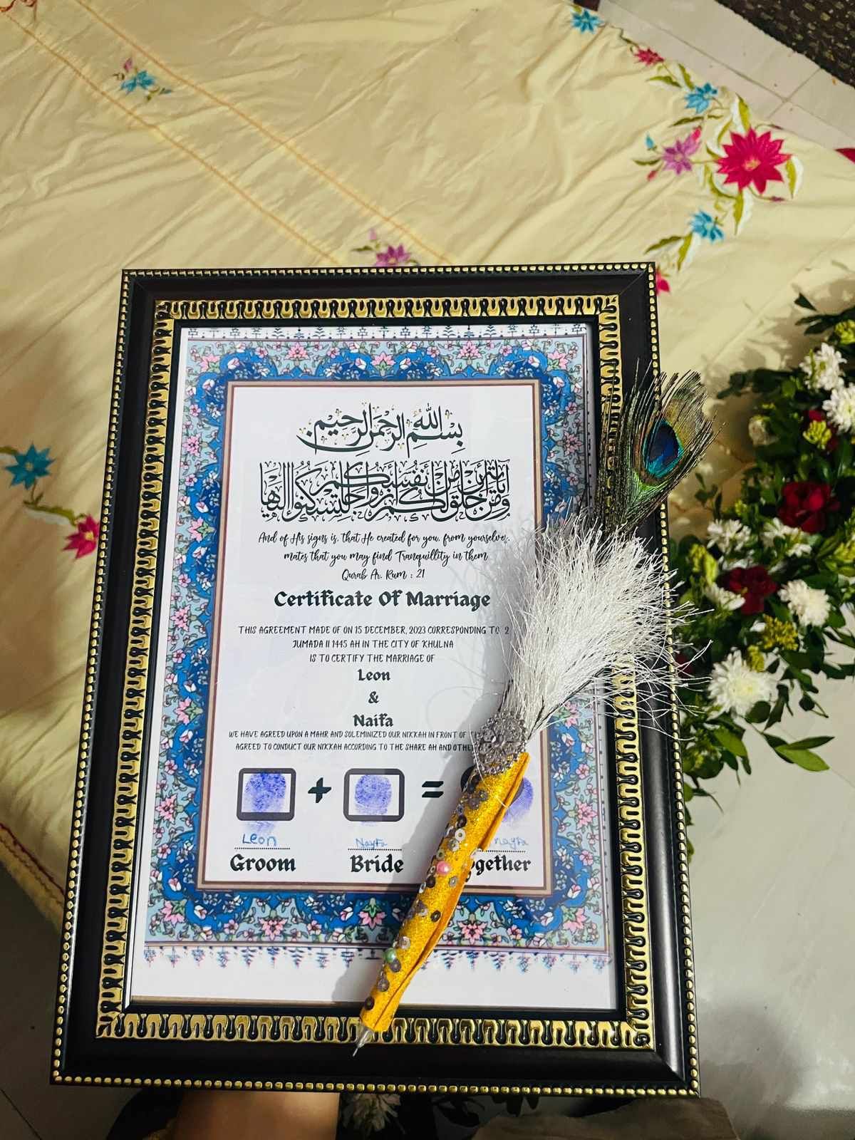 Nikah Nama Frame Customizable Glass/Plastic Marriage Certificate Display. 