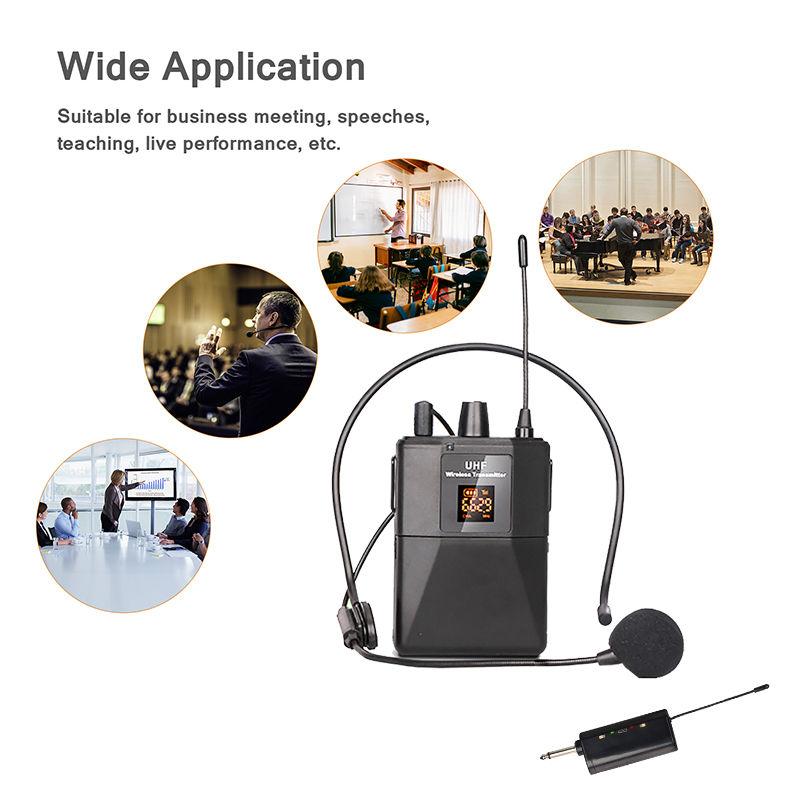 UHF Wireless Headset Microphone with Transmitter Receiver LED Digital Display Bodypack Transmitter for Teaching Live Performance. 