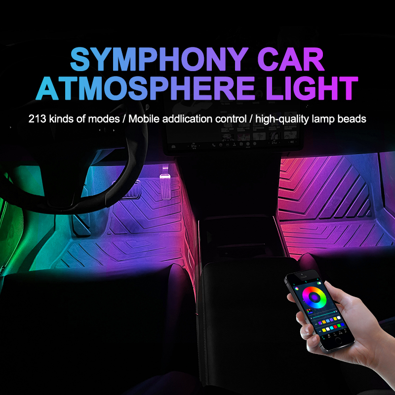 Symphony Led Car Interior Ambient Foot Light Backlight App Music Control RGB Multiple Modes Auto Atmosphere Decorative Neon Lamp. 