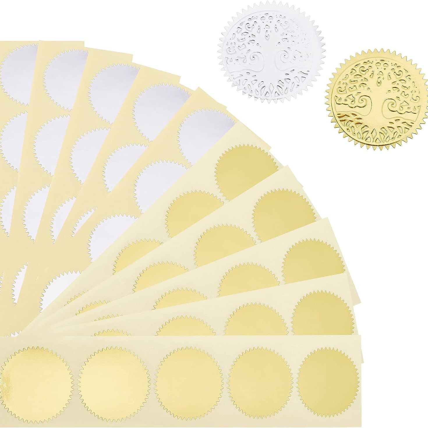 100pcs Embossing Stickers Blank Metallic Gold Certificate Seals Embossed Foil Stickers Scallop Edge Stickers Embosser Stamp Seal